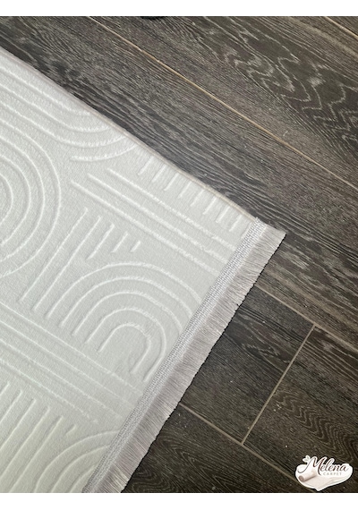 Konak Halı Modern Salon Halısı Premium Seri Krem Emboss Kabartmalı Saçaklı Kaymaz Taban Krem