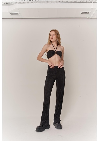 Holly Lolly Kadın Siyah Crop Bağlamalı Cardy Bluz