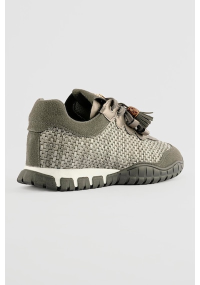 Mubiano Kadın Hasır Sneaker Süet Detaylı Boncuklu Calla Gri Gri