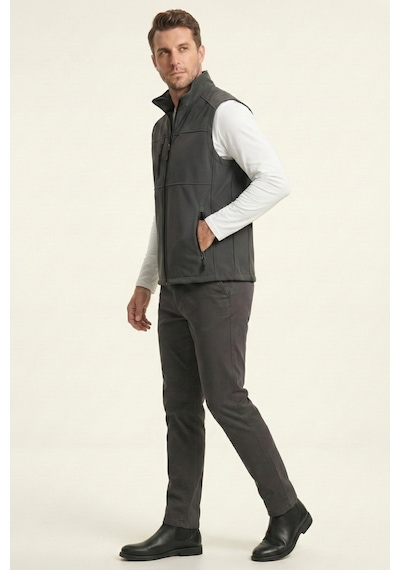 Genius Store Erkek Yelek Softshell Su Geçirmez Tam Fermuarlı Cepli Normal Kalıp Spor Yelek Füme