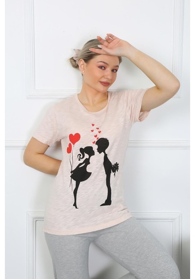 Akbeniz Kadın Kısa Kol Penye Pijama Takım 4207 Pudra