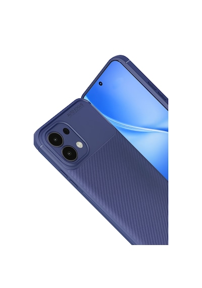 Oppo A6 Pro Uyumlu Karbon Fiber Desenli Auto Focus Lens Korumalı Şık Kılıf Lacivert