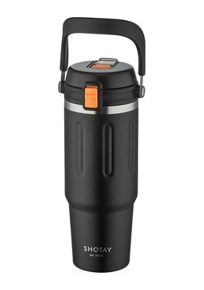 Shotay St-8168 Çift Kullanım Pipetli/rahat İçim Siyah 900ml Çelik Termos