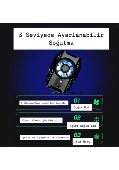 3 Kademeli Telefon Soğutucu Cep Telefonu Soğutma Fanı Gamer Oyuncu Radyatör Soğutucu Siyah