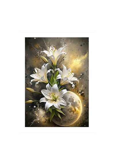 Beyaz Çiçekler Tasarım Ahşap Tablo 35cm X50cm