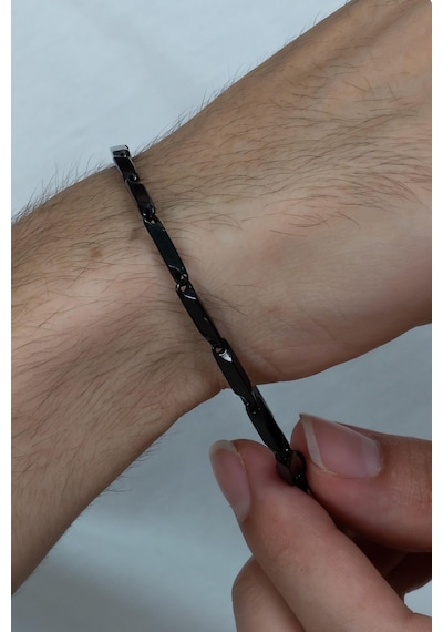 Bamboo Siyah Küp Model Erkek Çelik Bileklik Künye Eck05Bs
