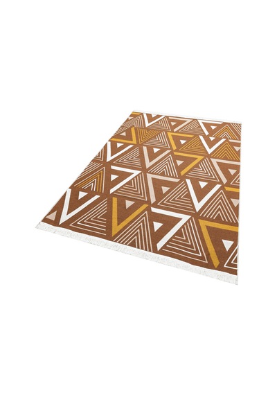 Beige Yellow Yıkanabilir Çift Taraflı Modern Desenli Dokuma Kilim