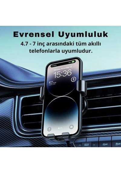 Polham Havalandırma Girişli Araç Telefon Tutucu, Titremez Düşmez Otomatik Kilitli Telefon Tutucu Siyah