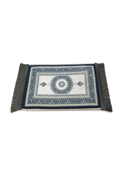 Mini Alın Seccadesi Kaymaz Taban Desenli Cep Tipi Seyahat Namaz Seccadesi - Lacivert / Krem