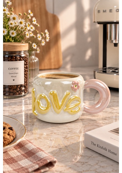 Dear Love Lüsterli Sarı Porselen Kupa 480 Ml-7745 Çok Renkli