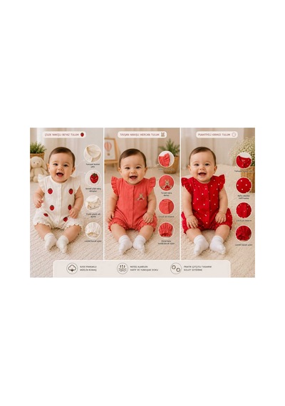 Bambino Unez Kız Bebek 3'lü Müslin Tulum Seti Çilek Nakışlı Tavşan Nakışlı Puantiyeli Yazlık Çok Renkli Çok Renkli Bambino Unez Kız Bebek 3'lü Müslin Tulum Seti Çilek Nakışlı Tavşan Nakışlı Puantiyeli Yazlık Çok Renkli Çok Renkli