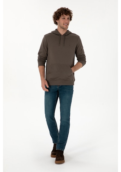 U.S. Polo Assn. Erkek Regular Fit Kapüşonlu Vizon Basic Sweatshirt 50313720-VR052