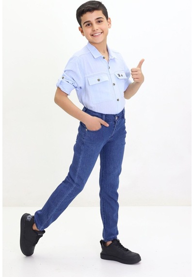 Gzt Tekstil Erkek Çocuk Pantalon Likralı Kot Jeans Pantolon 6-12 Yaş Koyu Mavi