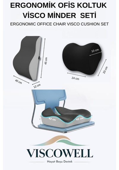 Visco Ergonomik Ofis Koltuk Minder Seti %100 Visco