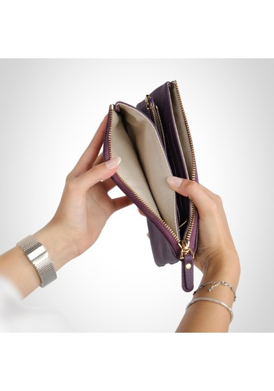 Mft Leather Hakiki Deri Kadın Cüzdan Çanta Almeda 5463 Flother Mat Mor