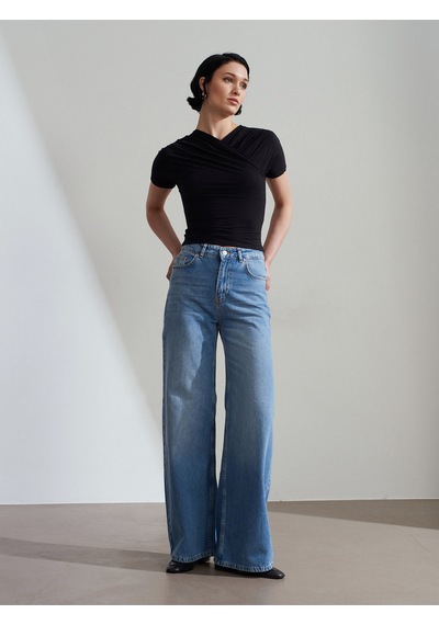 Dilvin 32659 Drapeli Kısa Kollu Top-siyah Bluz - 101a32659