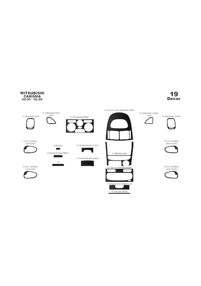 Mitsubishi Carisma Torpido Kaplama 1995-1999 19 Parça Siyah Karbon