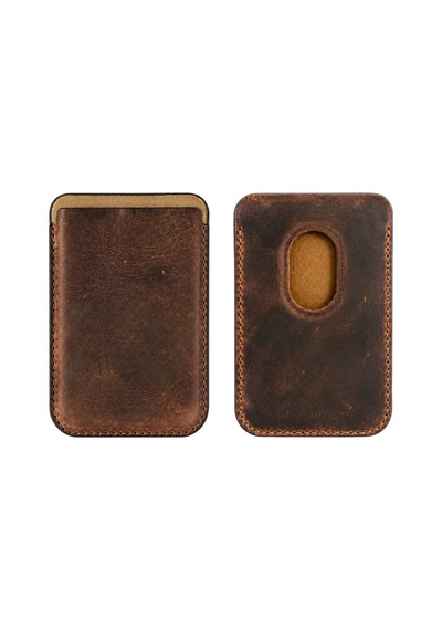 iPhone Uyumlu 16 Premium Hakiki Deri Cüzdan Magsafe Vintage Kahverengi