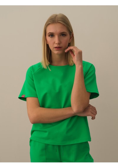 Xint Yeşil Oversize Bisiklet Yaka Pamuklu Tişört 602324