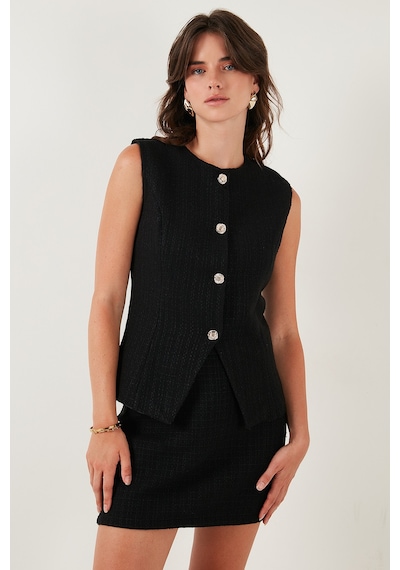 Lela Pamuk Ve Yün Karışımlı Slim Fit Bisiklet Yaka Tüvit Bayan Yelek 611Ye00059 Siyah