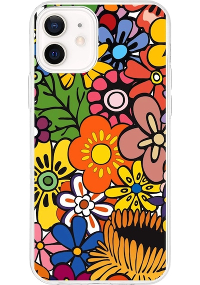 Apple Uyumlu iPhone 12 İle 1mm Slim Fit Retro Renkler 2 Baskılı Şeffaf Kılıf