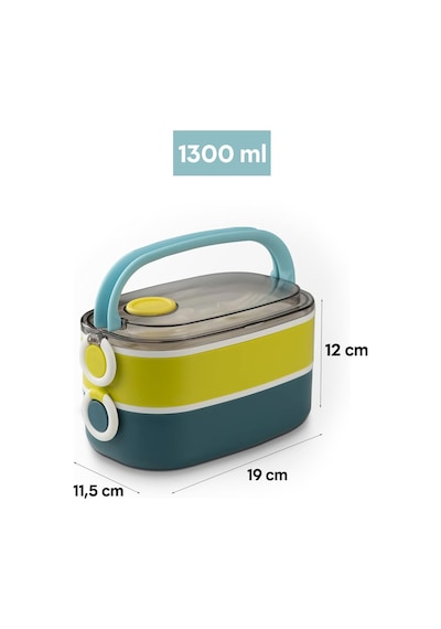 Bento 1300ml Lunchbox 2 Katlı 3 Bölmeli Paslanmaz Çelik Sefer Tası Yemek Kutusu Mavi-fıstık Yeşili Çok Renkli