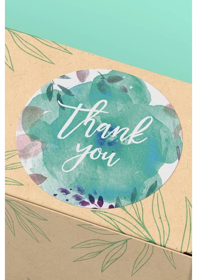 90 Adet Thank You Teşekkür Etiketi Su Yeşili Çiçekli 3x3cm St2040 Çok Renkli
