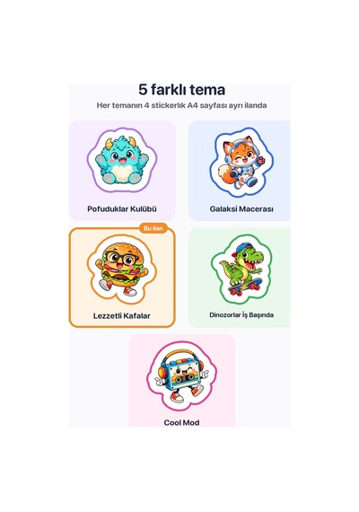 Lezzetli Kafalar 4 Adet Büyük Yiyecek Sticker Çıkartma A4 Defter Etiketi Çok Renkli