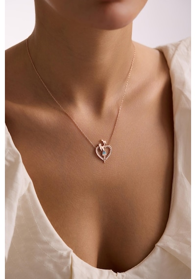 925 Ayar Gümüş Rose Kaplama Kalp Model Anne Bebek Kolye Rose Gold