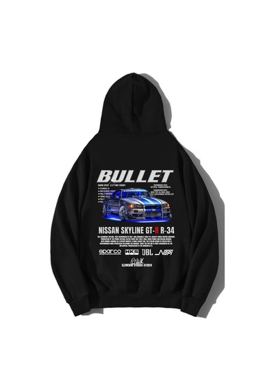 Brz Collection Unisex Oversize Nissan Skyline Gt-r R-34 Bullet Hoodie Siyah