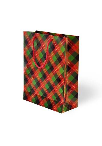 Lüks Ekose Karton Çanta 25x30x9cm Pakette 10 Adet