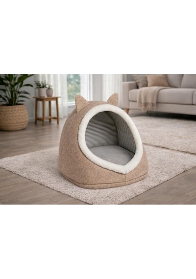 Gobypet Alas Gri Keçe Kedi Ve Köpek Evi Yatağı Kapalı Tasarım, Sıcak Ve Yumuşak Pet Yuvası, K