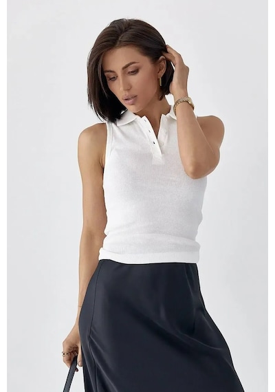 Park Karon Polo Yaka Kolsuz Basic T-shirt Ekru