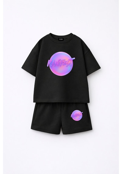 Fasardi Manifest Girls Logo Baskılı Oversize %100 Pamuk Tişört Şort 2li Çocuk Takım Siyah Fasardi Manifest Girls Logo Baskılı Oversize %100 Pamuk Tişört Şort 2li Çocuk Takım Siyah