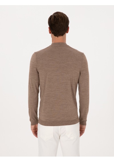 Cacharel Vizon Slim Fit Yün Karışımlı Çeyrek Balıkçı Basic Triko Kazak Kahverengi