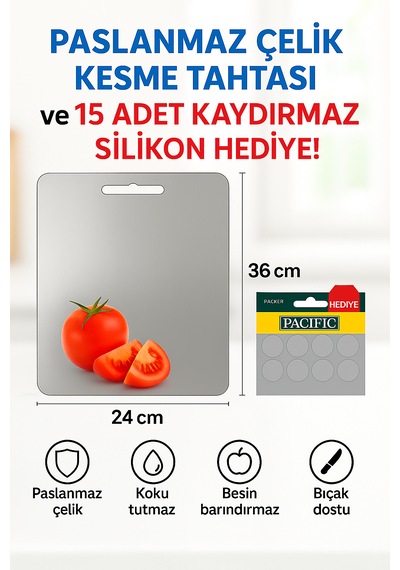 Üst Düzey Antibakteriyel Paslanmaz Çelik Kesme Tahtası 1 Adet
