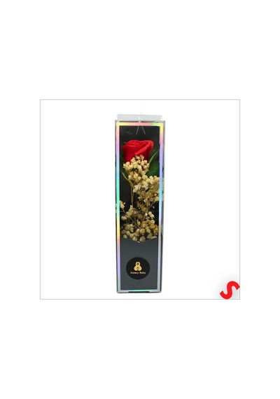 Pvc Kutulu Cipsolu Yapay Kırmızı Gül - 25cm X 7cm