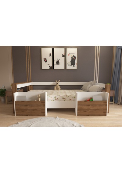 Herseycik Ninnimo Montessori 90X190 Yatak Uyumlu Karyola M1-12 Beyaz - Ceviz