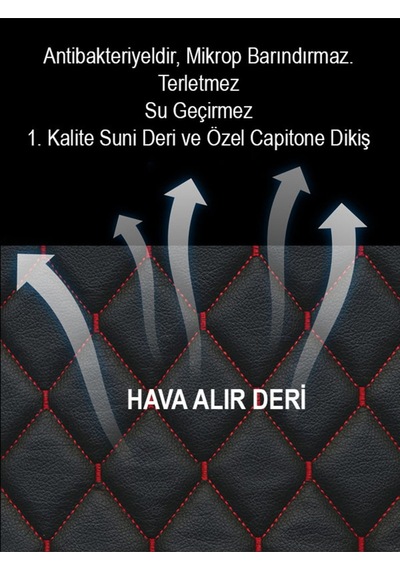 2li Deri Kaplama Koltuk Minderi Siyah Kırmızı