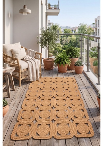 Jüt Hasır Kare Kilim Dekoratif Halı Yolluk Doğal Görünümlü Bohem Modern Ev Dekorasyonu Salon Oturma Mutfak Balkon Çocuk Odası 160kırçıllıhasır