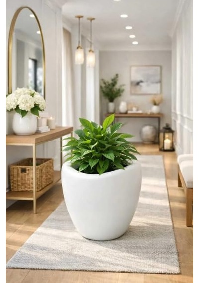 Plastik Modern Saksı, İç Ve Dış Mekan, 42x45 Cm, Beyaz, Yuvarlak, 25.5 L Diğer