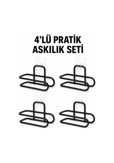 Siyah Metal Wc Kağıtlık Yapışkanlı Duvar Tipi Tuvalet Kağıdı Tutucu Seti 4 Adet Diğer