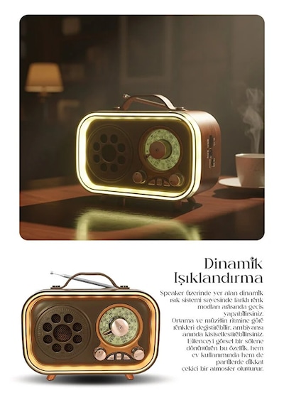 Renkli Aydınlatmalı Taşınabilir Nostaljik Bluetooth Hoparlör Usb Tf Aux Fm/am/sw Radyo