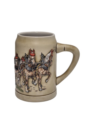 Vintage Tankart Kabartmalı At Arabası Fıçı Figürlü Alman Seramik Bira Bardağı 14cm 002