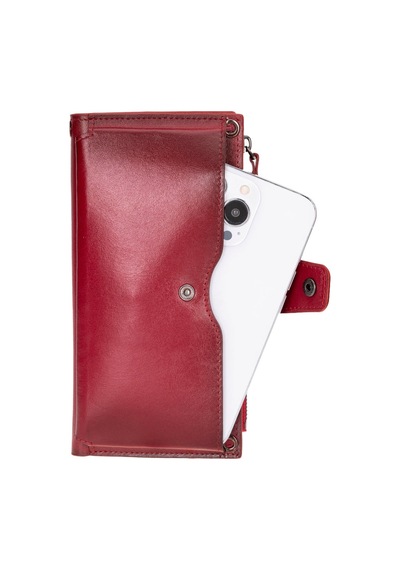 Bloominbag Lozan Strap Crimson Red Gerçek Deri Omuz Askılı Telefon Bölmeli Cüzdan Çanta Kırmızı
