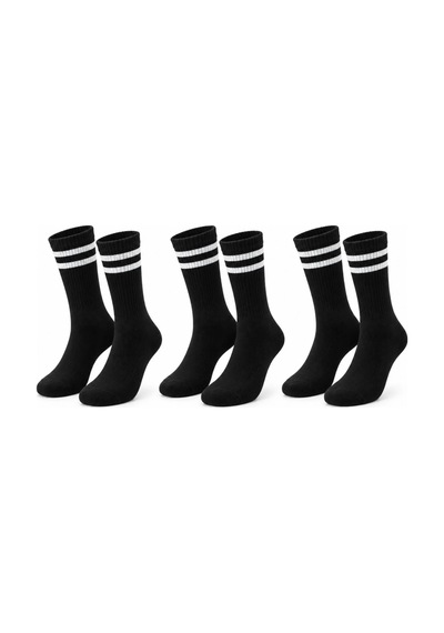 Siyah Çorap Beyaz Çizgili 3'lü Set Unisex Uzun Soket Günlük Spor Rahat Kolej Stil Çorap Seti Siyah, 36-40