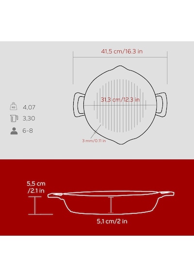 Lava Döküm Yuvarlak Izgara Tavası Döküm Demir Yekpare Çift Kulplu Çap Ø 32cm.-bordo Bordo