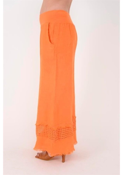 Eren Style İtalyan Fisto Paça Detaylı Keten Pantolon-9893 Oranj