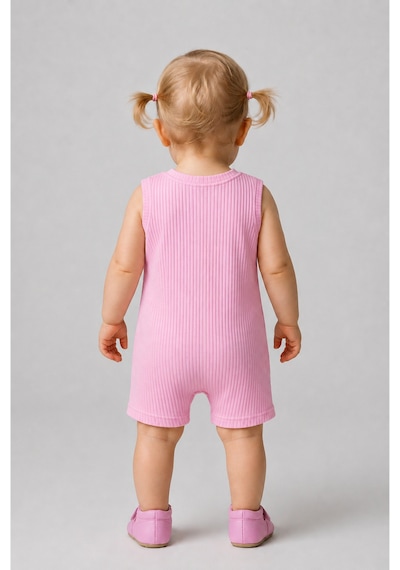 Babyden's Kız Bebek Tulum Yazlık %100 Pamuk Ribana Kolsuz Tavşan Baskılı Çıtçıtlı Bebek Tulumu 0-9 Ay Pembe