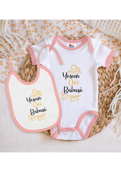Bk Kids Yesun Oni Babasi Tasarımlı Pembe Bebek Body Zıbın Ve Mama Çok Renkli